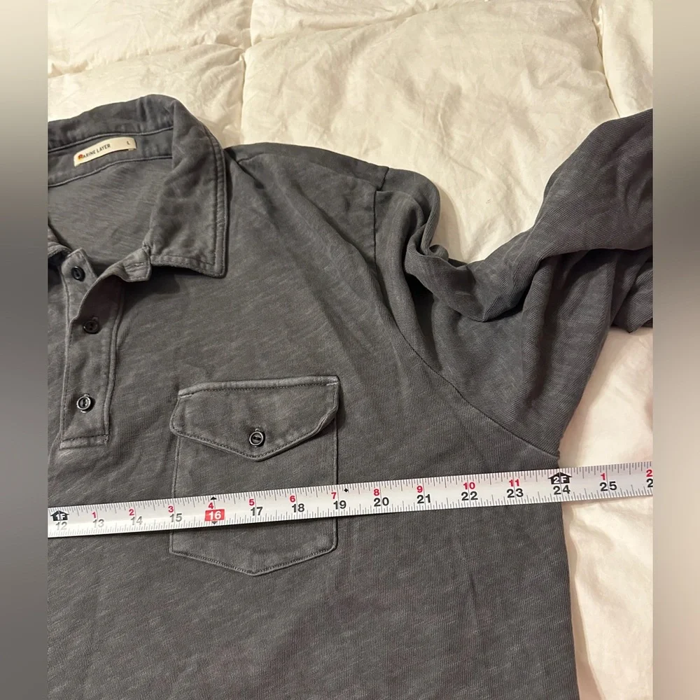 Marine Layer Blue/Grey Vintage Heavy Slub Polo Long Sleeve Shirt - NWOT -Size L - Picture 8 of 8